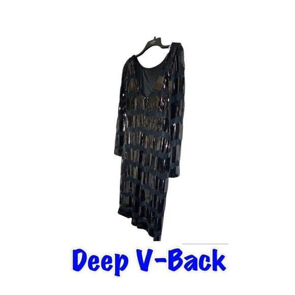 Nanette Lepore Womens Black Sequin Long Sleeve Sheath Cocktail Dress Sz 10 New - Picture 5 of 9
